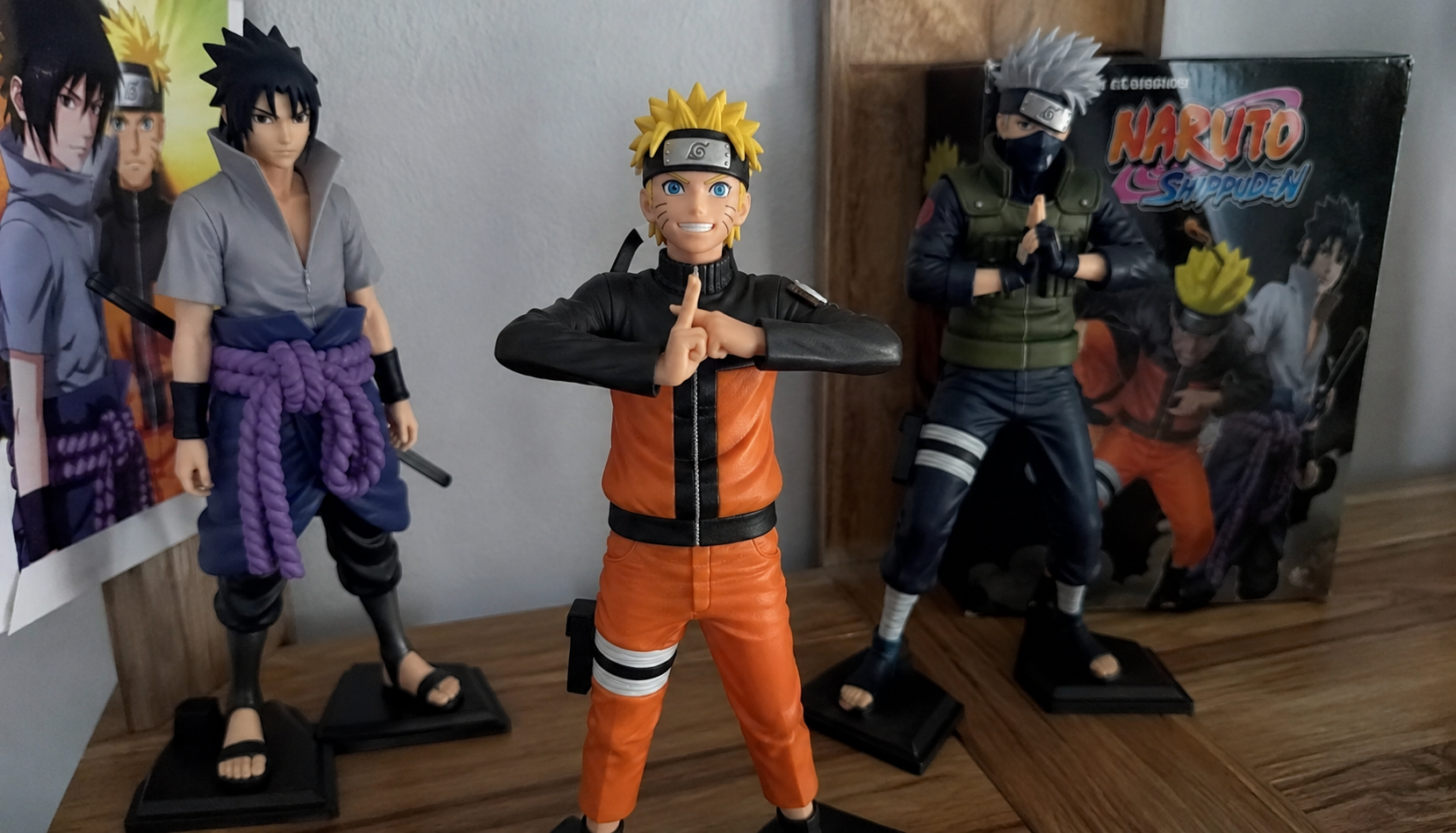 Action figure di Naruto, Sasuke e Kakashi del manga Naruto Shippuden